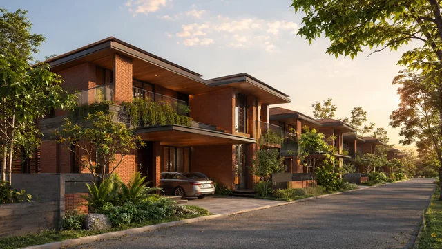 HPR Avani brick-clad villa street view at Kannuru, North Bengaluru