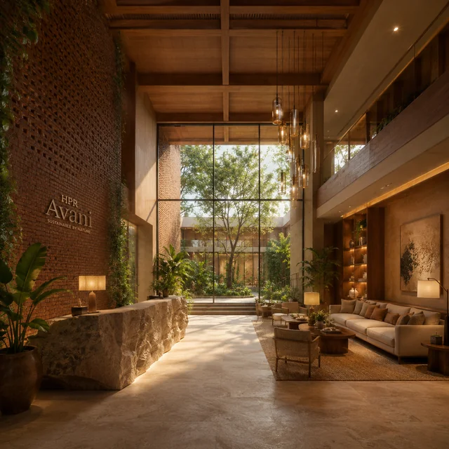 HPR Avani 15,000 sqft clubhouse exterior with brick-clad facade