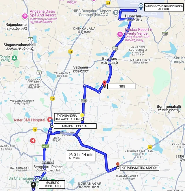 HPR Avani location map showing Kannuru and the Hennur-Bagalur Airport Road